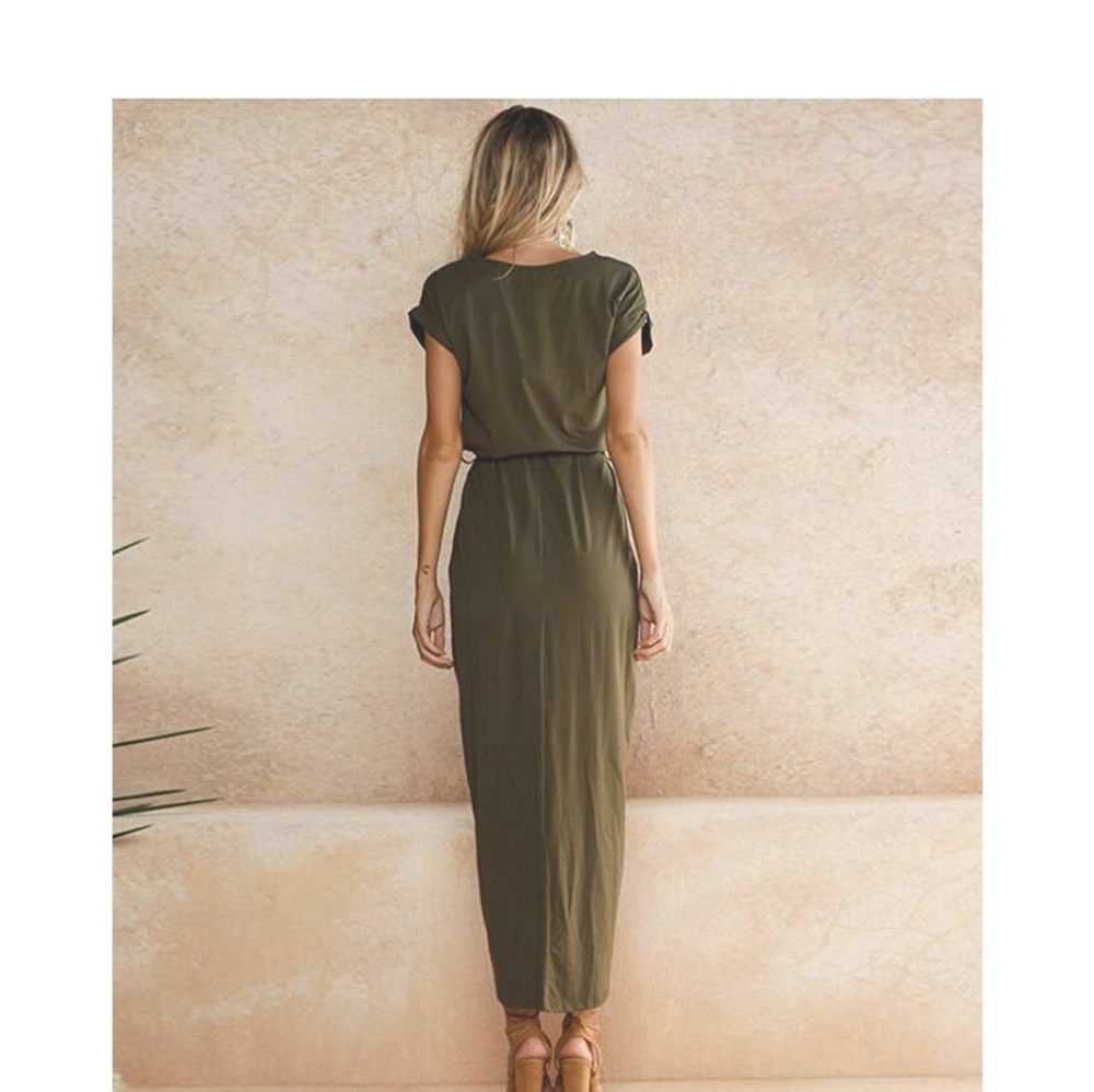 Army Green Belted Maxi Dress - Picture 2 of 7